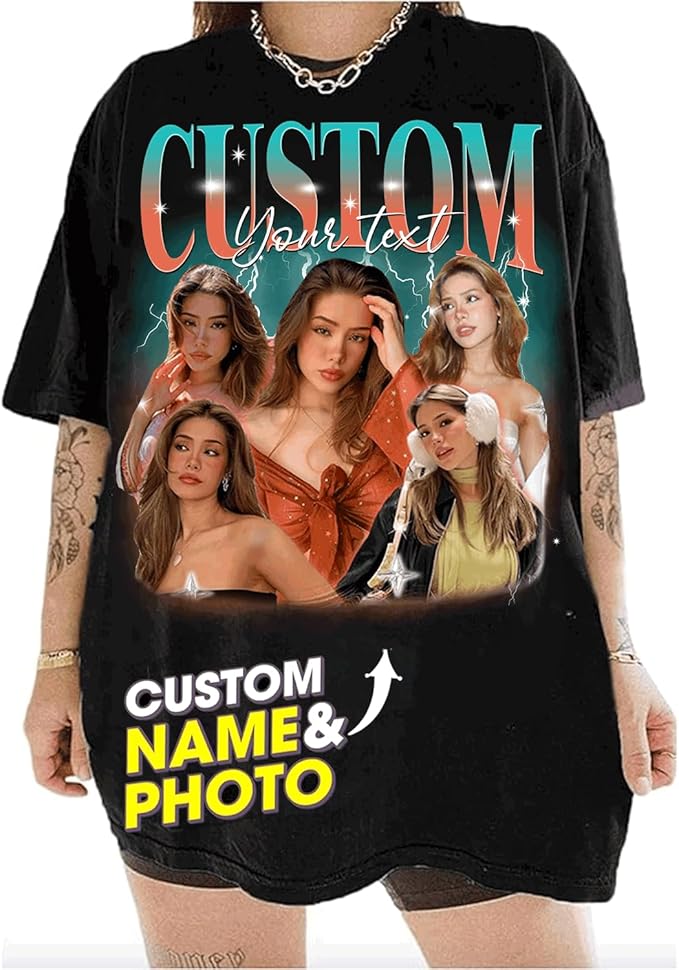 NAZENTI Custom Bootleg Rap Tee, Custom T-Shirts with Picture, Retro Custom Bootleg, Valentine's Gifts for Him Her
