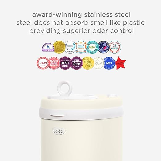 Ubbi Stainless Steel Diaper Pail, Odor Locking, No Special Bag Required, Award-Winning, Registry Must-Have, Matte Ivory