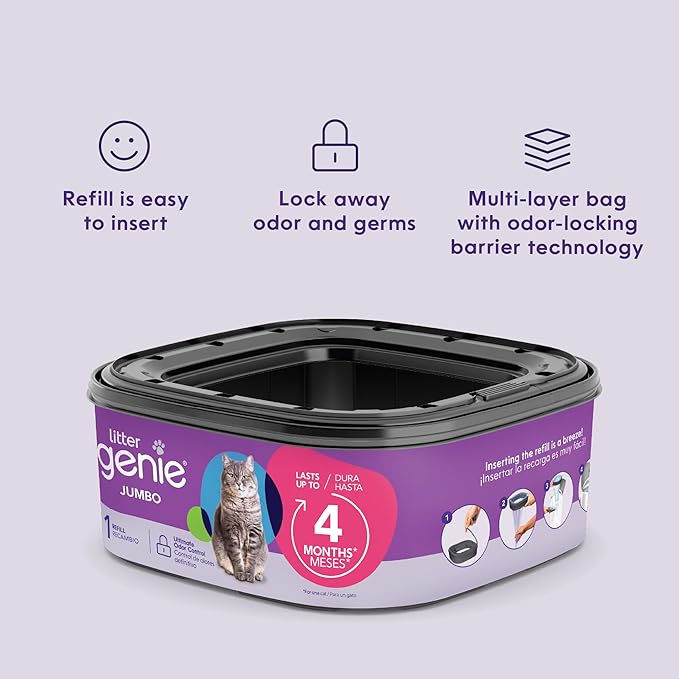 Litter Genie Refill Bags | Jumbo,56 Total ft | Up to 8 Months of Supply in 2 cartridges-| Ultimate Odor Control Cat Litter Bags,2 Count (Pack of 3)