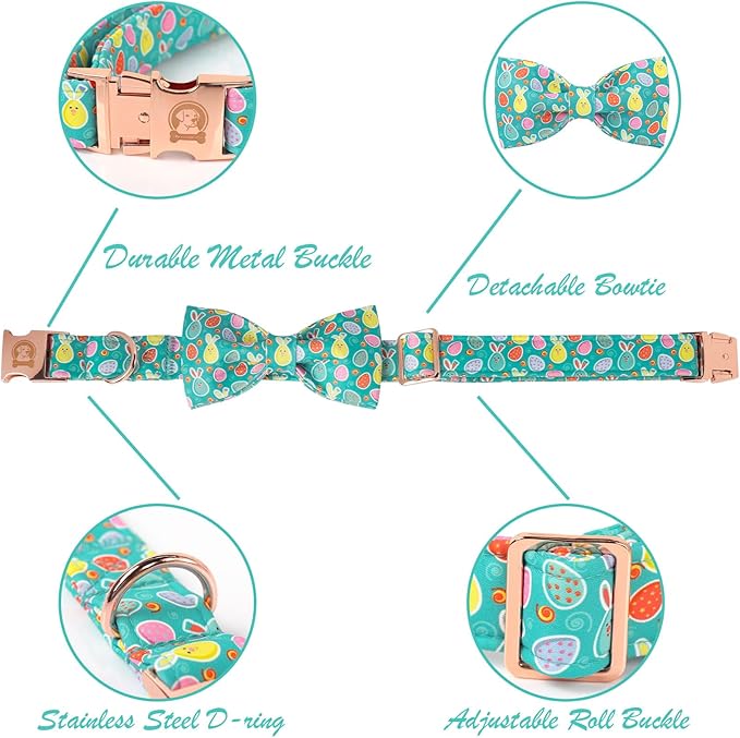 Easter Dog Collar with Bowtie, Eater Bunny Eggs Dog Collars, Soft Durable Adjustable Easter Puppy Pet Collar for Small Medium Large Dog Collar