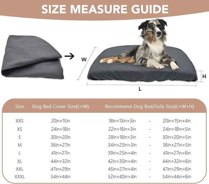 Dog Bed Cover Waterproof Replacement Machine Washable Covers for Dog Bed Heavy Duty Scratch Resistant Mattress Protector Pet Bed 54x44 Inch Grey Cover Only