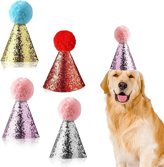 4pcs- Dog Birthday Hat for Pets Party Decoration Supplies， Cat Kitten Headband Hats Charms Grooming Accessories