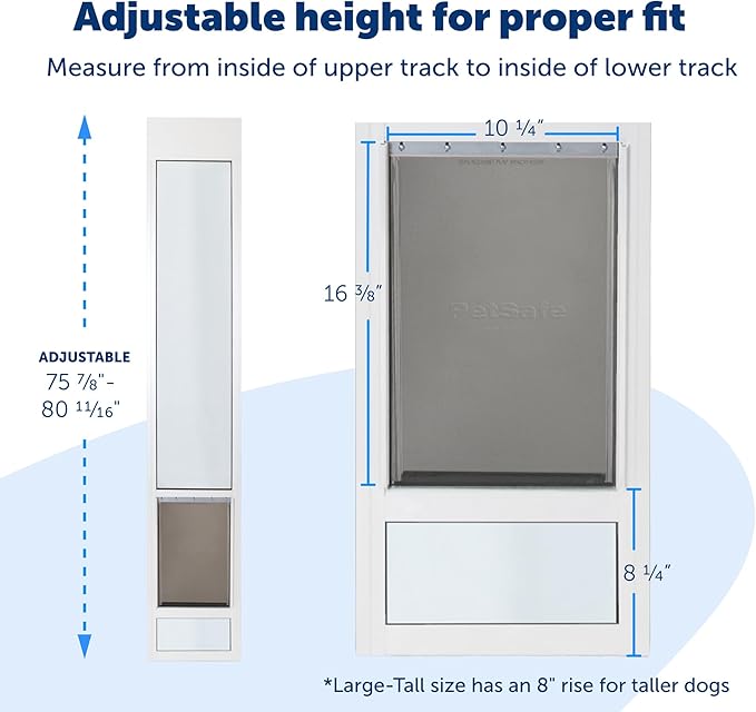 PetSafe Sliding Glass Pet Door - No-Cut DIY Install Doggy Door for Renters - Aluminum Frame - Adjustable Height 75 7/8" to 80 11/16" - Ideal for Large Dogs Up to 130 lb - White