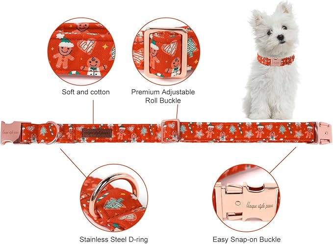 Unique style paws Dog Collar Metal Buckle Collar for Winter Christmas Gingerbread for Small Medium Large Boys Girls Dogs