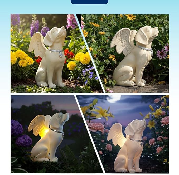 iHeartDogs Dog Memorial Gifts - Dog Angel Statue Garden Solar Light - Pet Memorial Figurine