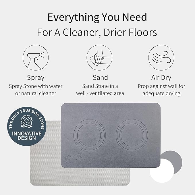 Home Dog Cat Bowl Stone Mat–Natural Diatomite Stone Pet Bowls Mat, Pet Feeding Mat, Modern and Stylish Pet Feeding Station–Non-Slip, Quick Drying Mat,Dog Food Water Bowls Mat Deep Grey