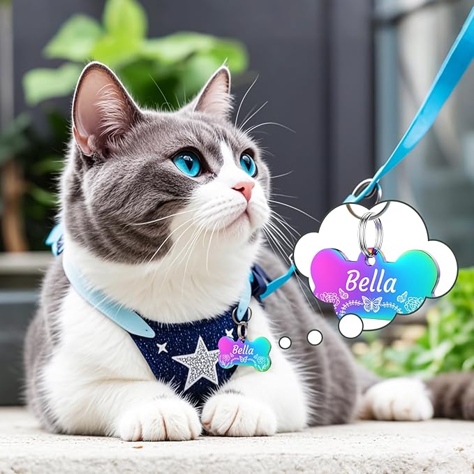 YEHANTI Dog Tags Personalized for Pets with Name Pattern Art Design - Engraved with Laser - Stainless Steel Cats Dogs ID Tags - Stylish Dog Collar Accessories (Bone)
