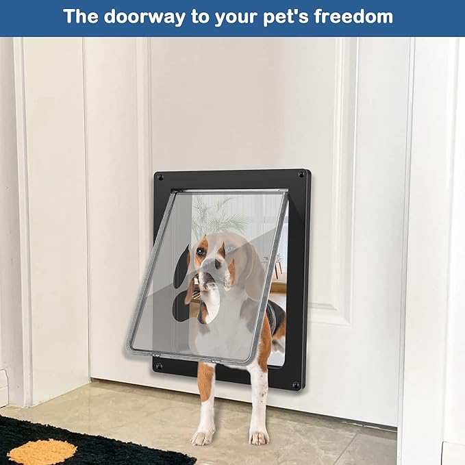 CEESC Dog Door for Pets Up to 45 lb, Weatherproof Pet Door for Cats and Dogs, Durable, Snap-in Closing Panel Included, Suitable for Interior and Exterior Doors(Medium Black)