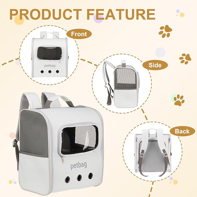 Pet Backpack Carrier, Portable and Ventilated, Oxford Cloth, Dogs Cats and Small Animals Travel Bag 14.17", (White, 1 Pcs), Intended for Hiking/Camping/Traveling