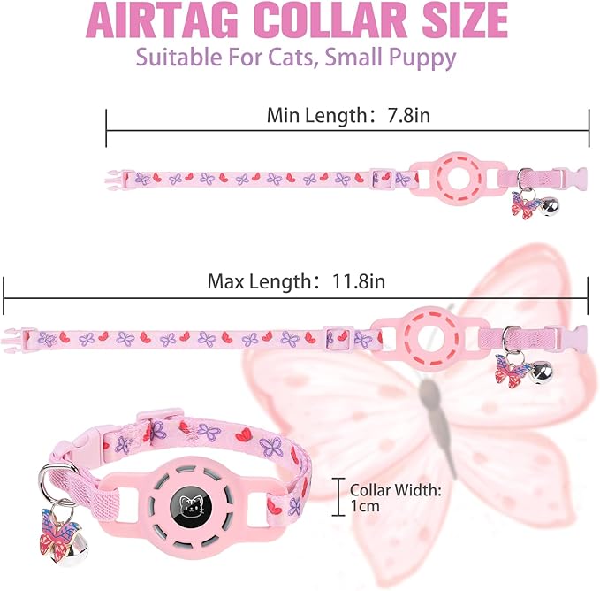 BINGPET AirTag Cat Collar with Bells, Upgraded Safety Elastic Cat Collar with Airtag Cat Collar Holder, Anti-Lost Cat Collars for Girl Boy Cats, Anti-Suffocation Kitty Puppy Collars
