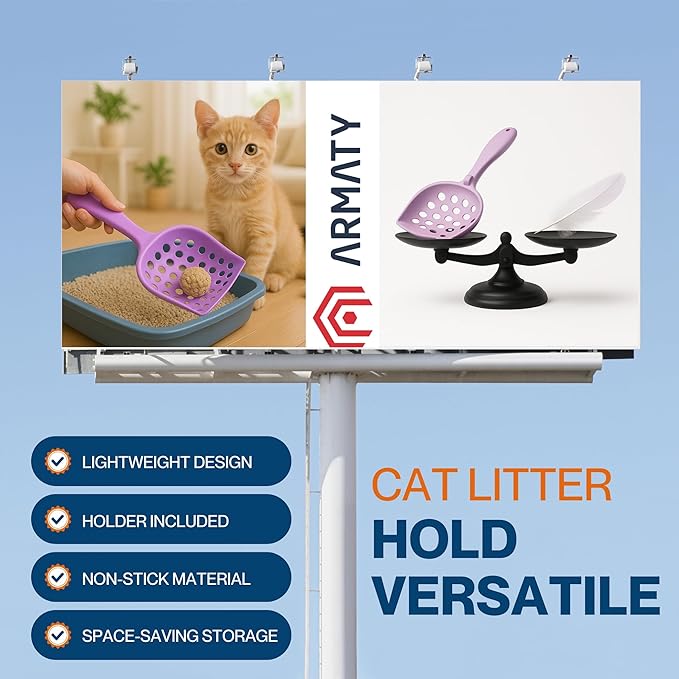cat Litter Scooper with Holder: Easy-to-Clean cat Scooper for Litter Box; Ergonomic Handle Design for Pooper Scooper cat; Compatible with Clumping and Pellet Litter Scoop. (Lilac)