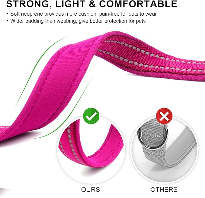 azuza Reflective Dog Collar,Soft Neoprene Padded Pet Collar with ID Tag Ring,Adjustable for Large Dogs,Hot Pink,L