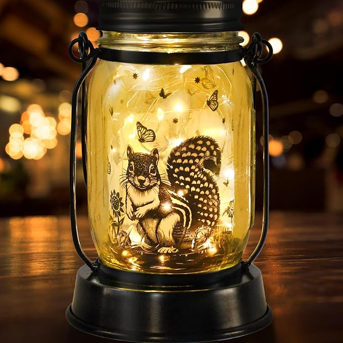 kyoryuger Squirrel Gifts for Women/Men Squirrel Solar Lanterns Mom Birthday Animal Lovers Lantern Pet Loss Tree Rat Lights Solar Garden Decoration for Yard, Patio,Backyard,Porch Torches