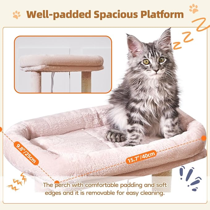 Taoqimiao Cat Tree,38.5-Inch Cat Tower for Indoor Cats,Suitable for Kittens with Luxurious cat condo with Adjustable Baskets and Luxurious Perch MS029SP Jelly Pink