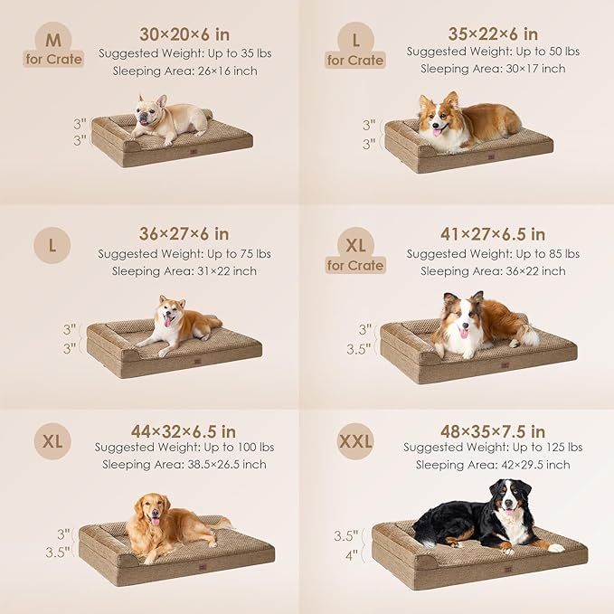 EHEYCIGA XXL Dog Bed Memory Foam, Orthopedic Giant Dog Bed Jumbo with Washable Removable Cover, Waterproof Pet Sofa Couch with Nonskid Bottom, 48x35x7.5, Camel