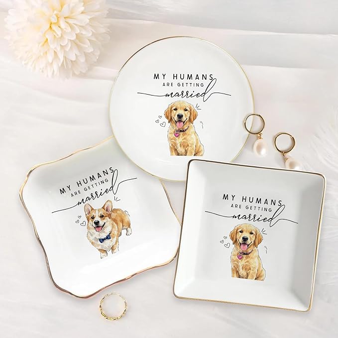 Custom Pet Portrait Watercolor Ring Dish, My Humans Are Getting Married Jewelry Tray, Engaged Ring Dish Gift for Newly Engaged Wedding Gift for Wife Her Fiance Bestie Bride To Be Newlyweds