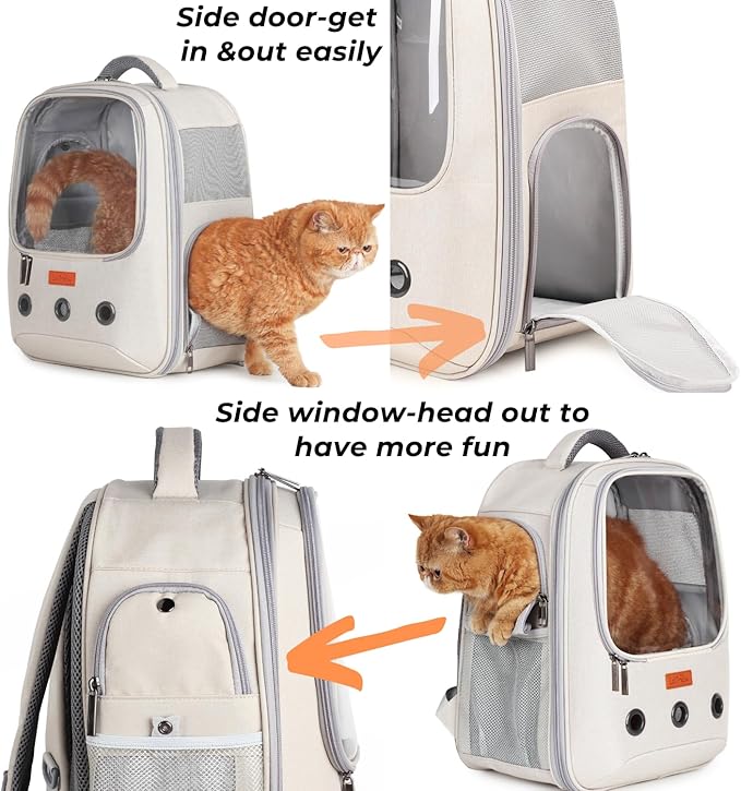 Lollimeow Pet Carrier Backpack, Bubble Backpack Carrier, Cats and Puppies,Airline-Approved, Designed for Travel, Hiking, Walking & Outdoor Use (Beige)