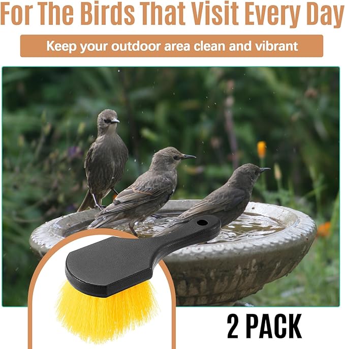 2 Pcs Bird Bath Cleaning Brush Hard Bristle Stiff Bristle Brush with Plastic Handle Utility Scrub for Bird Feeder Bath Accessories Fountain Outdoor Cleaning(Yellow)