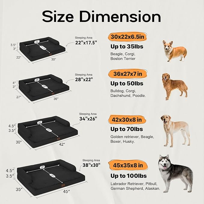 Large Orthopedic Dog Bed with Bolster – Washable Waterproof Cover, Non-Slip Bottom, Egg Crate Foam Cushion for Joint and Hip Support, Comfortable Pet Bed for Large Dogs