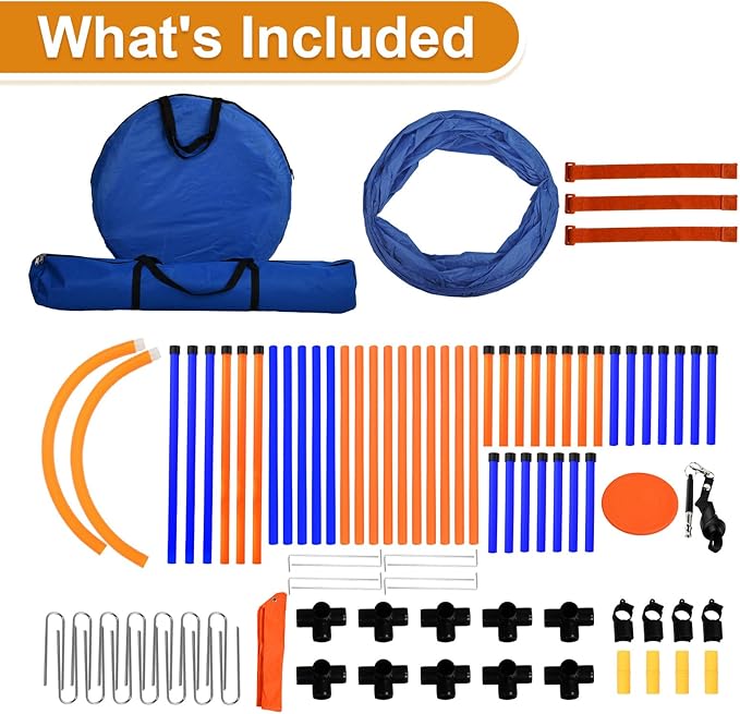 Agility Training Equipment for Dogs, Dog Agility Course Backyard Set Include Tunnel, Jumping Ring, Pause Box, 6 Weave Poles with Carry Bags