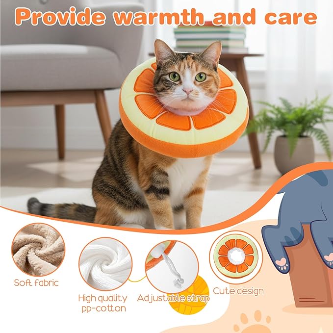 Kitten Cute Recovery Collar Soft Cat Cone Collar After Surgery to Stop Licking Adjustable Lightweight Elizabethan Neck Collar for Small Medium Large Cats Puppies Wound Healing, Orange