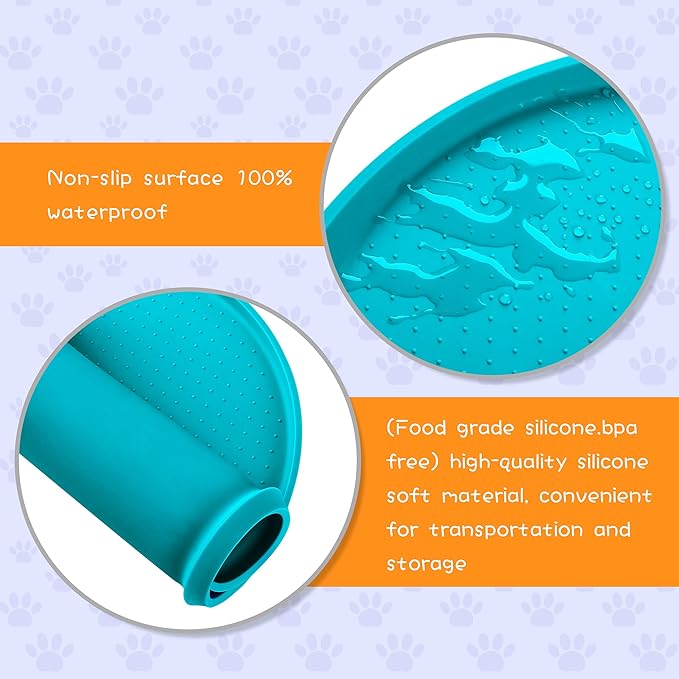 100% Waterproof 0.5" Raised Edge BPA Free Silicone Dog Food Mat, Pet Cat Feeding Mats Contain Spills Protects Floors, Placemats for Cats and Dogs Water Bowl Dishwasher. (Small, Teal)