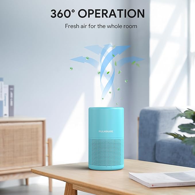 FULMINARE Air Purifiers for Home Bedroom H13 HEPA Air Purifier, 3 Speeds, Timer, 24dB, Small Mini Air Purifier with Night Light, Ocean Blue