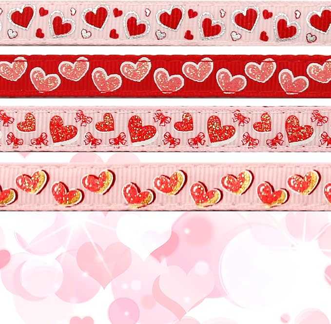azuza 4 Pack Valentines Kitten Collar with Bell Valentines Day Breakaway Kitten Collars with Cute Heart Pattern Adjustable Size Suitable for Kittens