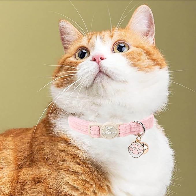 2 Pack Corduroy Cat Collars - Cute Breakaway Cat Collar with Bell and Paw Pendant, Soft Adjustable Fall Winter Kitten Collars for Girl Boy Cats, Pink&Deep Pink