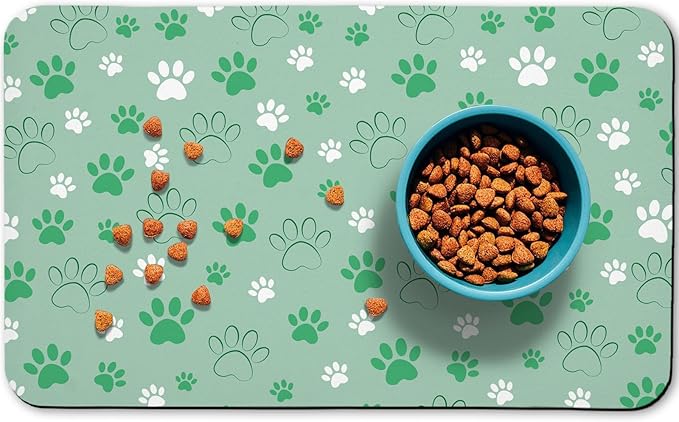 Dog Food Mat, Absorbent Water Bowl Mats Cat Pet Feeding Placemats Green 12 * 20 inch