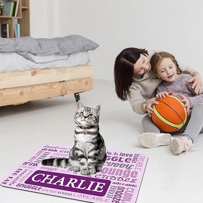 Personalized Dog Cat Food Mat Waterproof Non Slip Pet Bowl Name Mat Absorbent Quick Dry Custom Feeding Mat for Floors Dog Cat