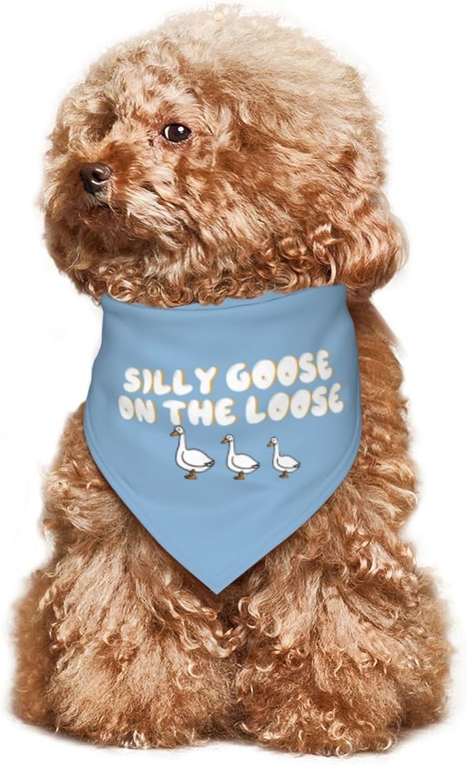Silly Goose on The Loose Triangle Dog Bandana,Summer Bandana Funny Triangle Dogs Scarf Handkerchief Soft Adjustable Puppy Bandanas (Blue)