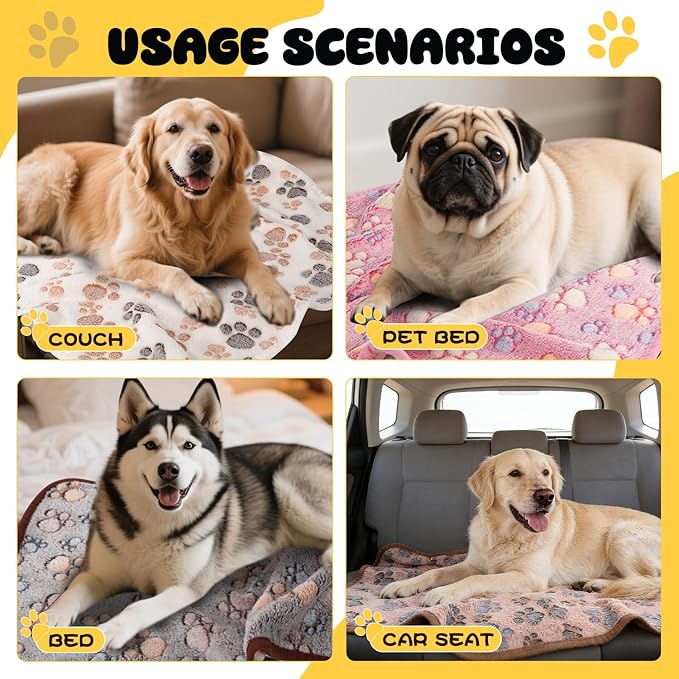 4 Pack Premium Soft Pet Blankets Washable, 23" x 16" Flannel Blankets for Dog Puppy Cat, Brown/Pink/White/Coffee