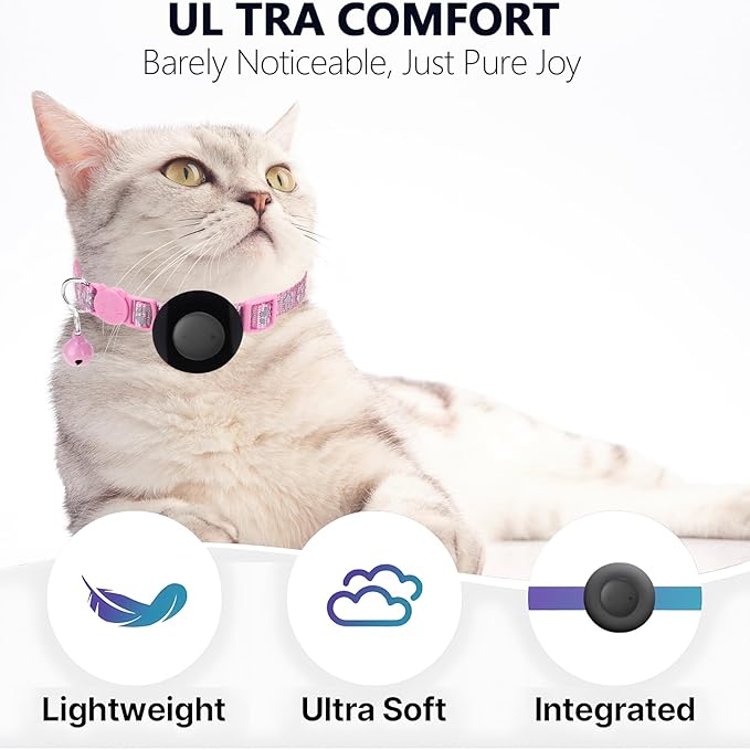 GPS Tracker for Cats, Mini GPS Pet Tracker, IPX8 Waterproof Cat Trackers,No Monthly Fee,Work with Apple Find My(iOS Only),Smart Trackers for Pets-Pink-4