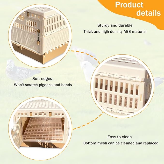 Folding Pigeon Cage Racing Pigeons Travel Cage Pairing Cage Plastic Three Doors Nest Box for Training and Release, Competition(L)