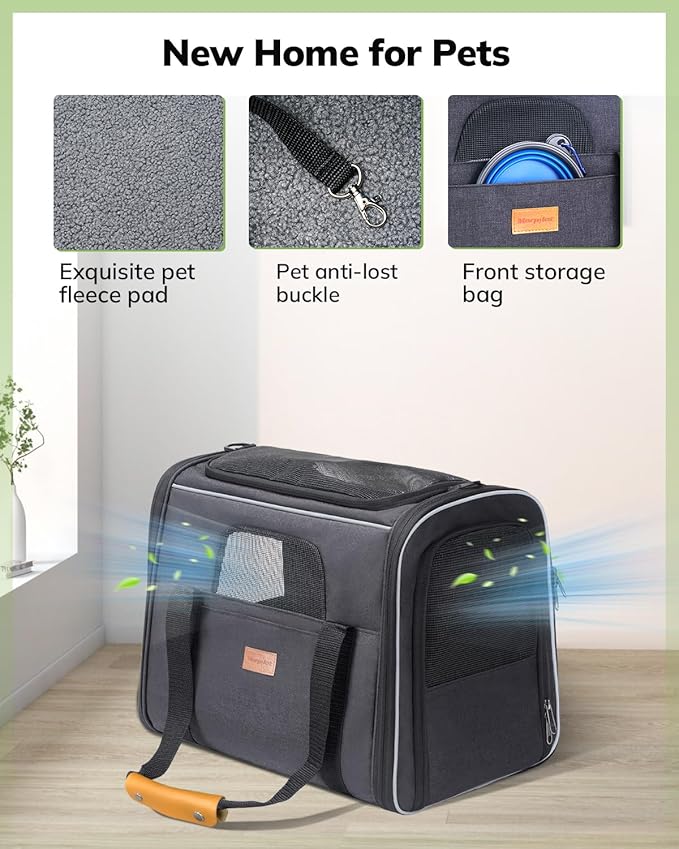 Morpilot Cat Carrier - Cat Carrier Soft for Small or Medium Cats up to 16lbs, with Sided Cushion, Secure Buckle and Foldable Bowl, Dog Carriers for Small Dogs (Dark Gray)