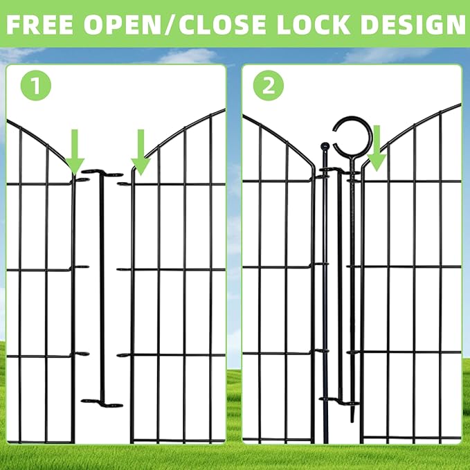 Decorative Garden Fence 32in (H) x12ft (L), 5 Pack No Dig Fence Animal Barrier for Dog with Lock, Arched Flower Bed Edging, Wire Border Panel Fencing for Yard Patio Outdoor Decor
