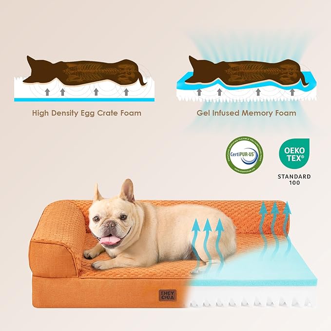 EHEYCIGA Memory Foam Dog Bed Large Size Dogs, Orthopedic Dog Bed Large with Washable Removable Cover, Waterproof Pet Sofa Couch with Nonskid Bottom, 36x27x6, Pumpkin
