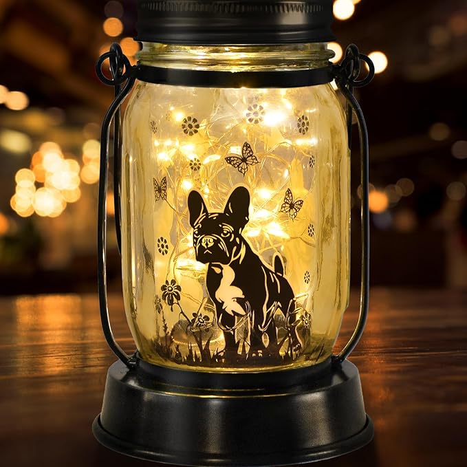 French Bulldog Frenchie Gifts for Women/Men French Bulldog Solar Lanterns Dog Mom Birthday Dog Lovers Lantern Pet loss Pet Memorial Lights Solar Garden Decoration Yard, Patio,Backyard,Porch Torches