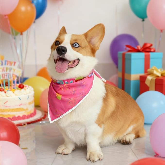Birthday Dog Bandanas Girl,Pink Reflective Dogs Scarfs for Birthday Party Decorations Supplies for Dogs Pet Accessories,Cat Dogs Triangle Pet Scarves for Large Dogs Outfit,L