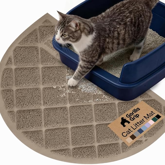 GORILLA GRIP Cat Litter Box Mat, Water Resistant, US Designed Kitty Litter Trapping Mats, Easy to Clean, Scatter Control, Less Mess and Clean Floors, Kitten Supplies for Indoor Cats, 30x20 Beige
