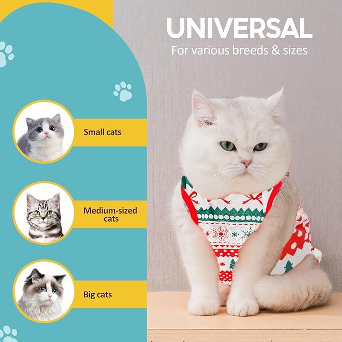 Avont Cat Recovery Suit - Kitten Onesie for Cats After Surgery, Cone of Shame Alternative Surgical Spay Suit for Female Cat, Post-Surgery or Skin Diseases Protection -Christmas(M)