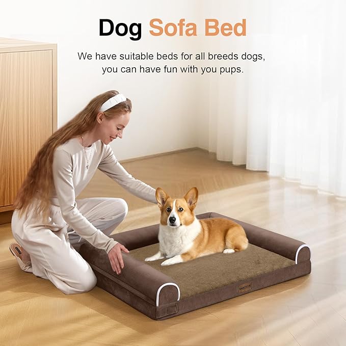 Medium Large Dog Bed Orthopedic Washable: Beds Bolster Medium Large Sized Dog Bed Egg Crate Foam Couch Sofa Waterproof with Removable Cover - Brown