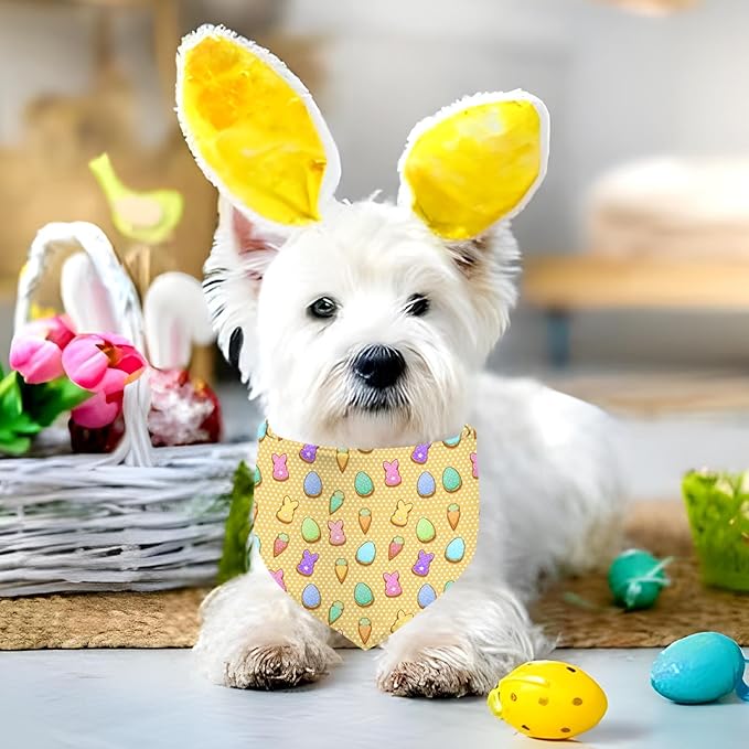 Easter Dog Bandana, 2 Pack Adjustable Holiday Party Pets Rabbit Easter Egg Bandana Triangle Bibs Cat Scarf Set