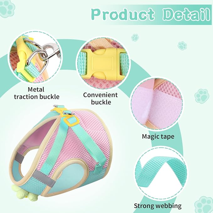 Cat Harness and Leash Set for Walking Escape Proof, Adjustable Kitten Harness Breathable Mesh with Reflective Strips Harness with Flower for Kitty Puppy Bunny Green XS