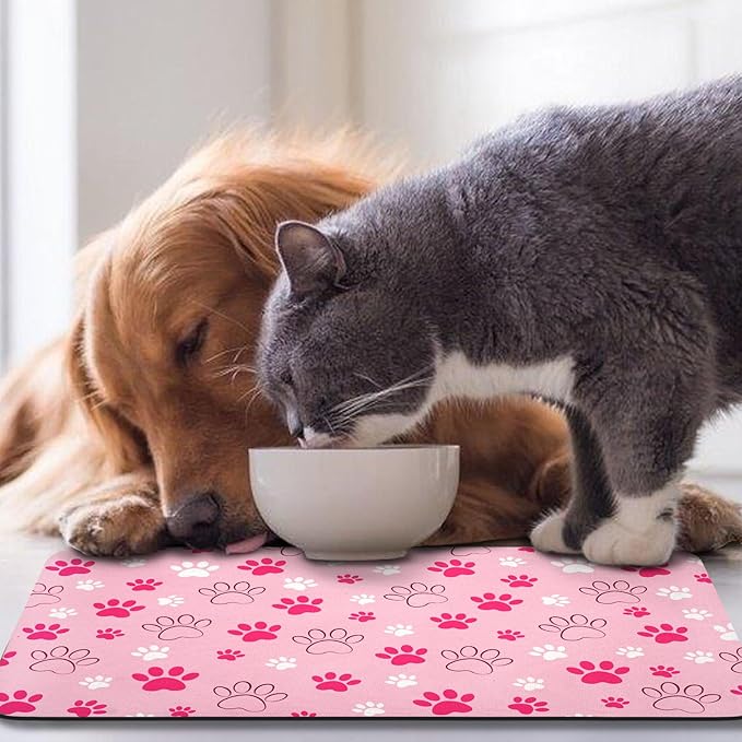 Dog Food Mat, Absorbent Water Bowl Mats Cat Pet Feeding Placemats Pink 12 * 20 inch