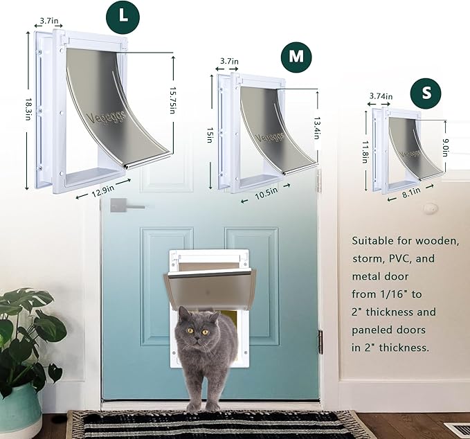 Pet Door Dog Door Easy Install - Wood & PVC Doors & Walls，Cat Door Free Movement & Flexible Control - 2 Magnetic Flaps & Sliding Lock,Telescoping Frame,5 3/4" x 9 1/3" for Small Dogs Cats Up to 15 lb