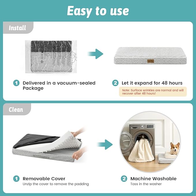 Big Dog Bed for Giant Dogs, Rectangular XXL Orthopedic Dog Beds Extra Large, Foam Anti-Slip Bottom Pet Mat with Washable Removable Cover, Suitable for Pet Up to 150 lbs, 54x44x4 inch, Grey