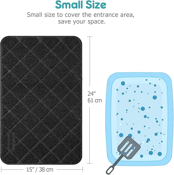 PVC Cat Litter Mat 24" x 15" Inch Black, Non-Slip, Less Waste Cat Litter Box Mat, Soft on Kitty’s Paws, Urine Waterproof