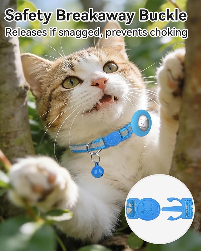 Joytale AirTag Cat Collar 2 Pack with Breakaway Safety Buckle, Reflective Cats Collar with AirTag Holder, Adjustable 7.5-12.5 Inch, Anti-Fraying Lightweight for Girl Boy Kitten, Sky Blue